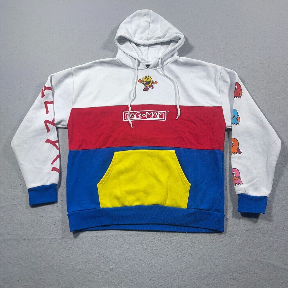 Pac Man Hoodie Sweatshirt Retro Gaming Video Game Graphic ColorBlock Mens Medium